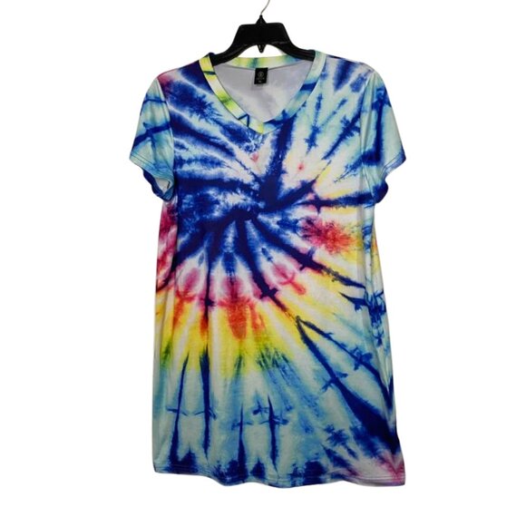 Jenize Tie Dye Boho Hippie T-Shirt Dress XL Colorful V-Neck Lounge Sleepwear - Picture 2 of 13